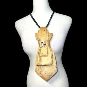 Gold Tie Necklace with black dot design and Bee brooch!